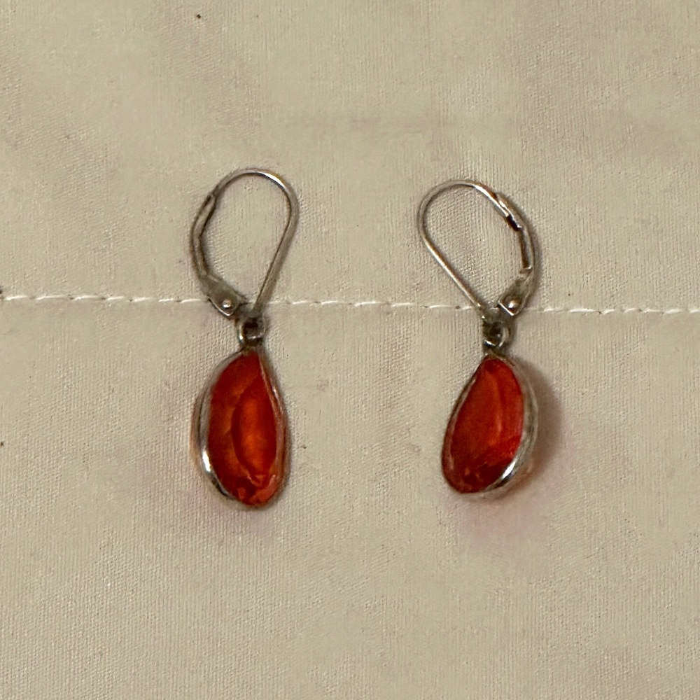 925 Sterling Silver Artisan Crafted Genuine Treated Fire Quartz Dangle Earrings